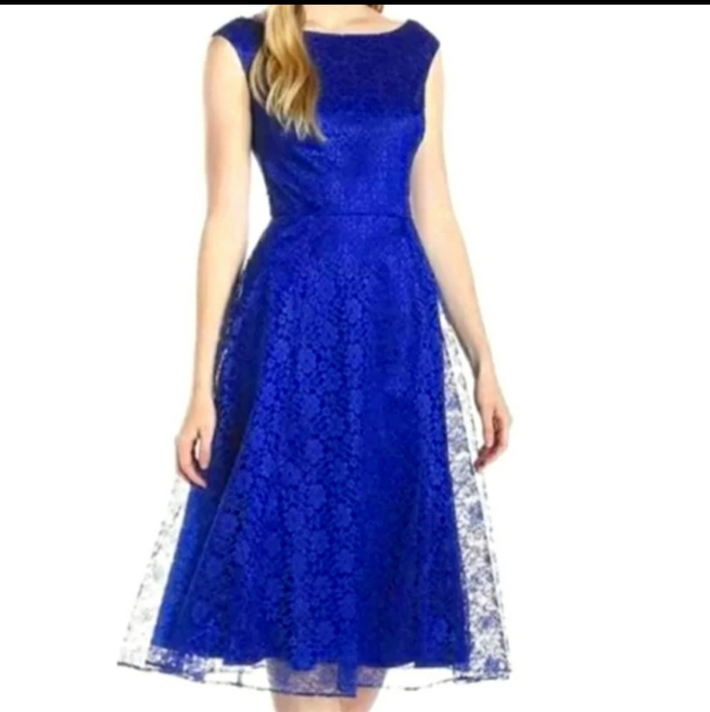 Betsey Johnson fit flare midi lace dress 6 S M blue princess sleeveless
